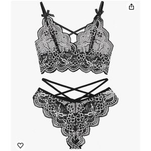 Women Sexy Lace Lingerie Two Piece Babydoll Bra and Panty Set Underwear (Size L)